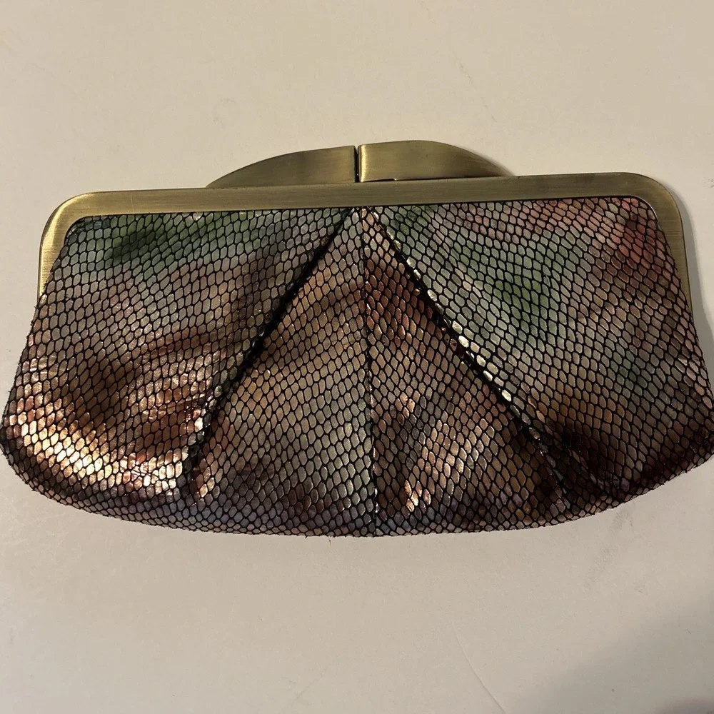 Hobo International Metallic Snake Skin On Leather Purse Chain/Clutch Organizer